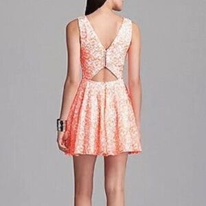 NEW Guess Neon Orange Lace Mini Dress Fit & Flare Cut Out Back Party Sun M